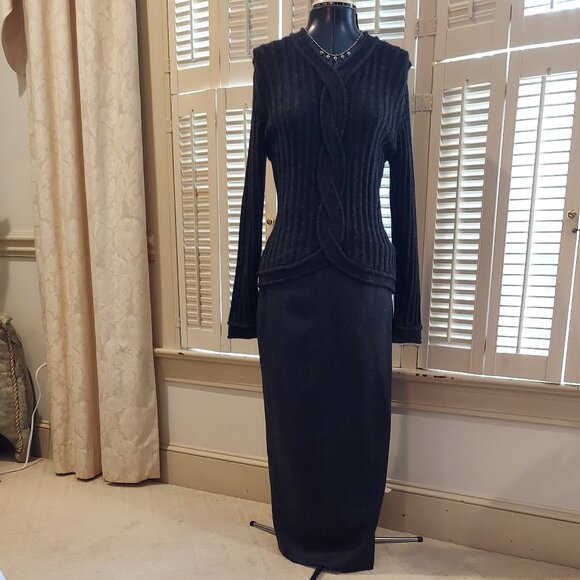 Vintage Peruvian Connection Charcoal Gray Wool/Alpaca Skirt & Sweater Set Size S - Picture 1 of 14